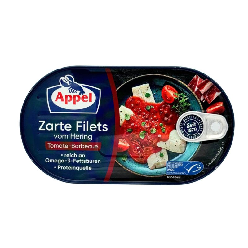 Konzerva APPEL filetov zo sleda v barbecue paradajkovej omáčke 200 g.