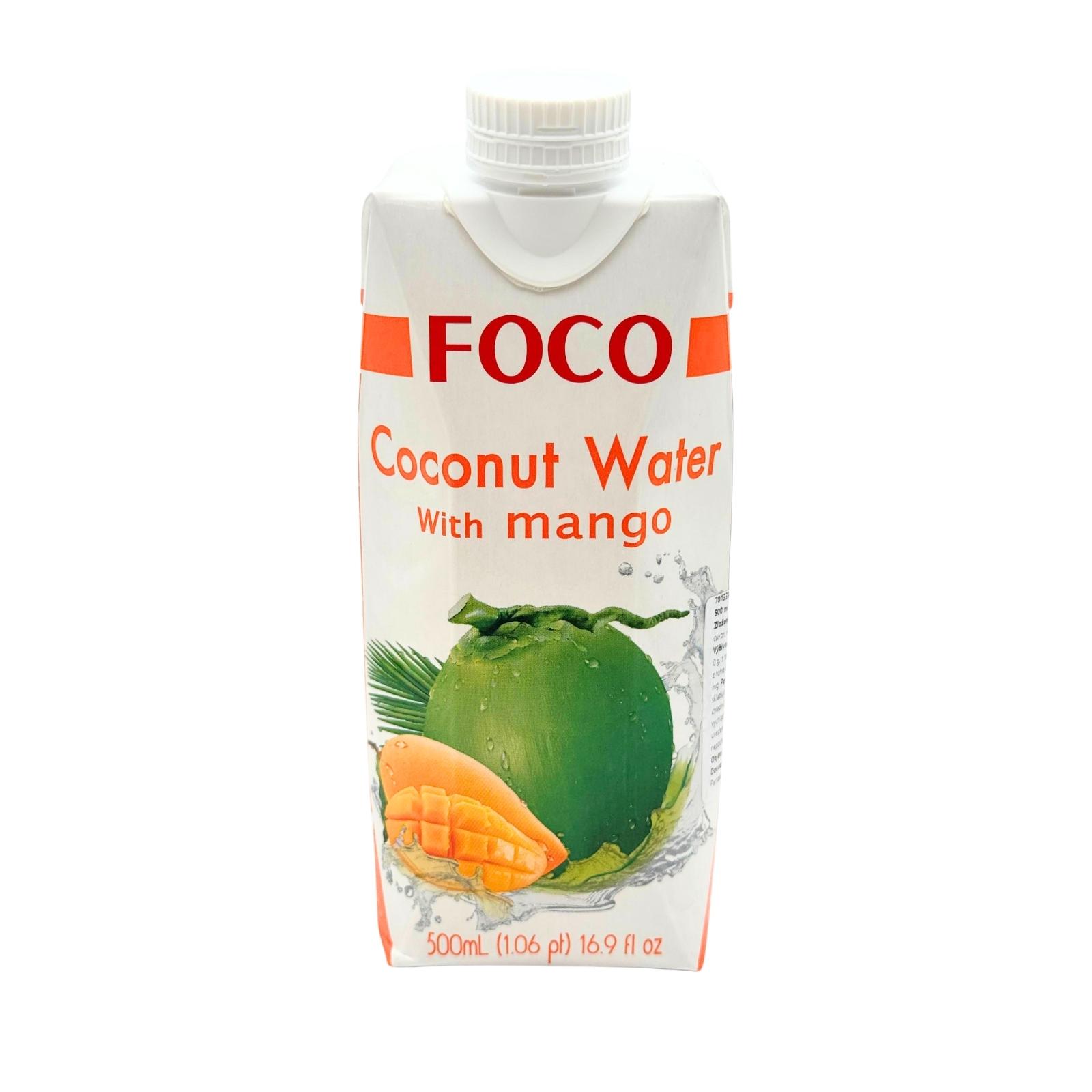 FOCO kokosová voda mango FOCO Kokosová voda s mangom 500 ml