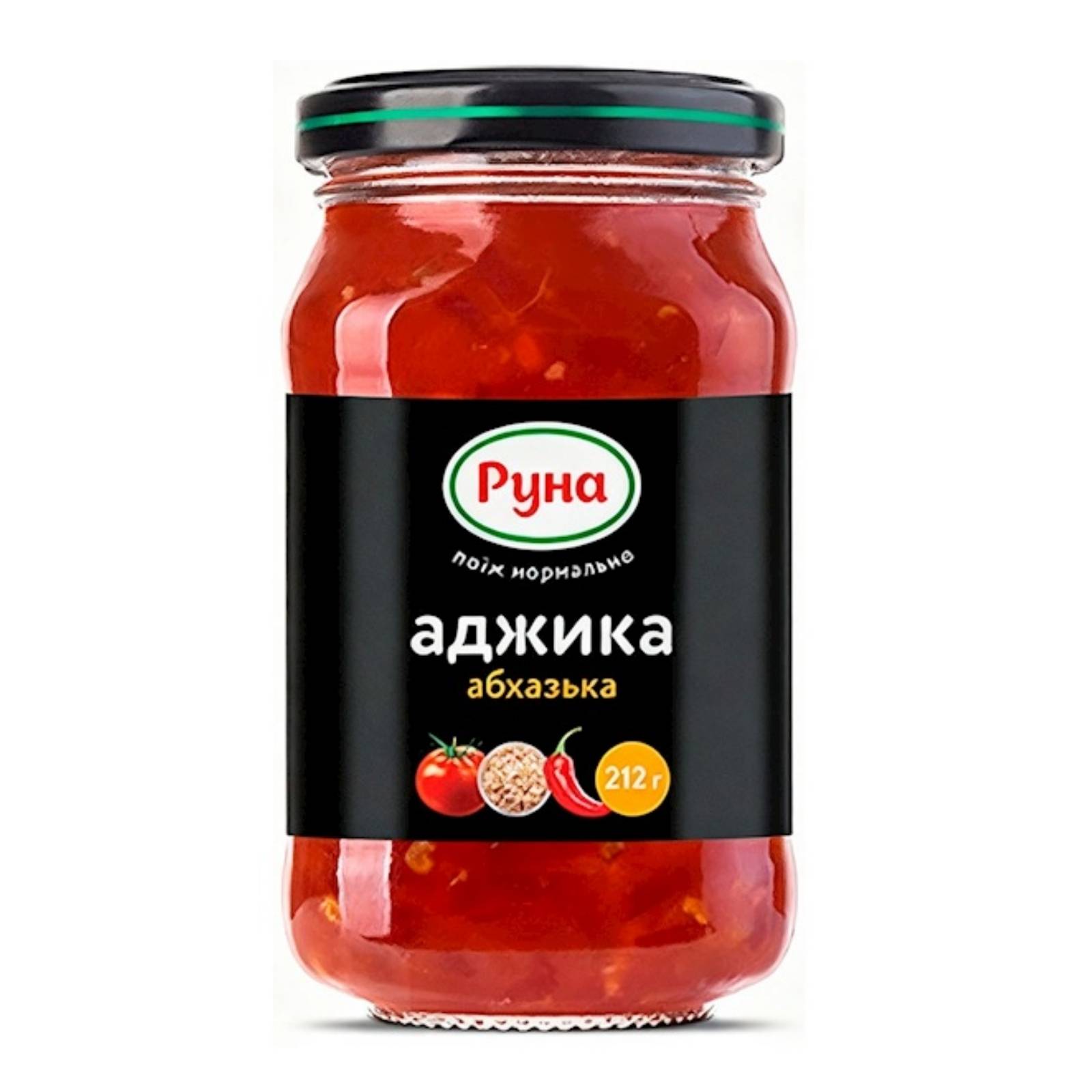 RUNA Abcházska adžika 212 g je výrazná paradajková omáčka s cesnakom, paprikou, bylinkami a chilli. Skvelá k mäsu, zelenine aj do marinád. RUNA Abcházska adžika 212 g | KRAJINA